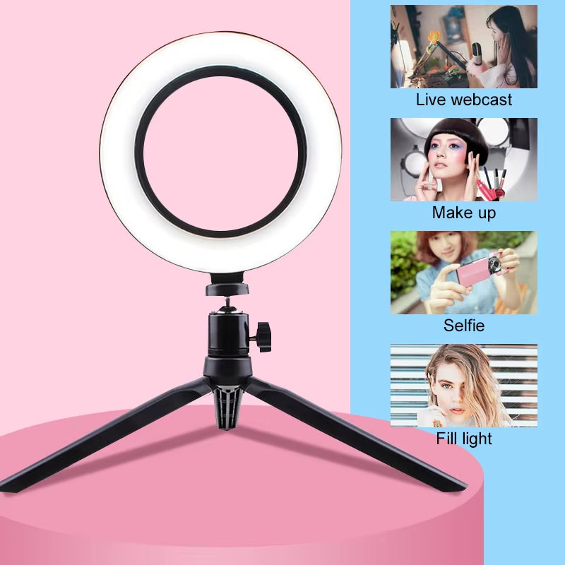 26CM LED Selfie Ring Light Multi-Function Dimmable Ring Light for Cell Phone Holder Camera Live Video Stream Makeup Youtube