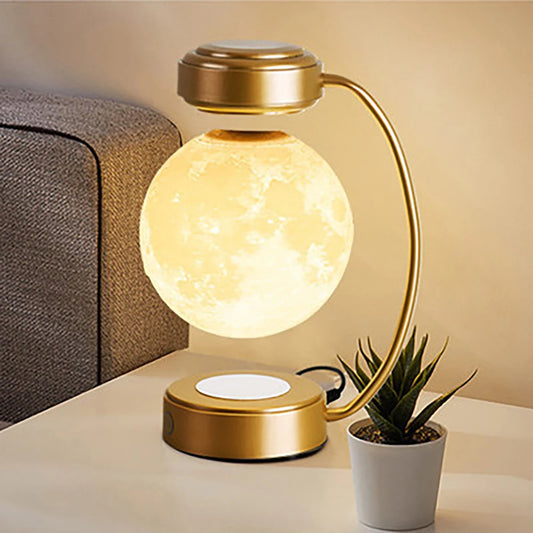 3D Magnetic Levitating Moon Lamp LED Night Light Rotating Wireless Three Colors Floating Lamp for Bedroom Novelty Christmas Gift