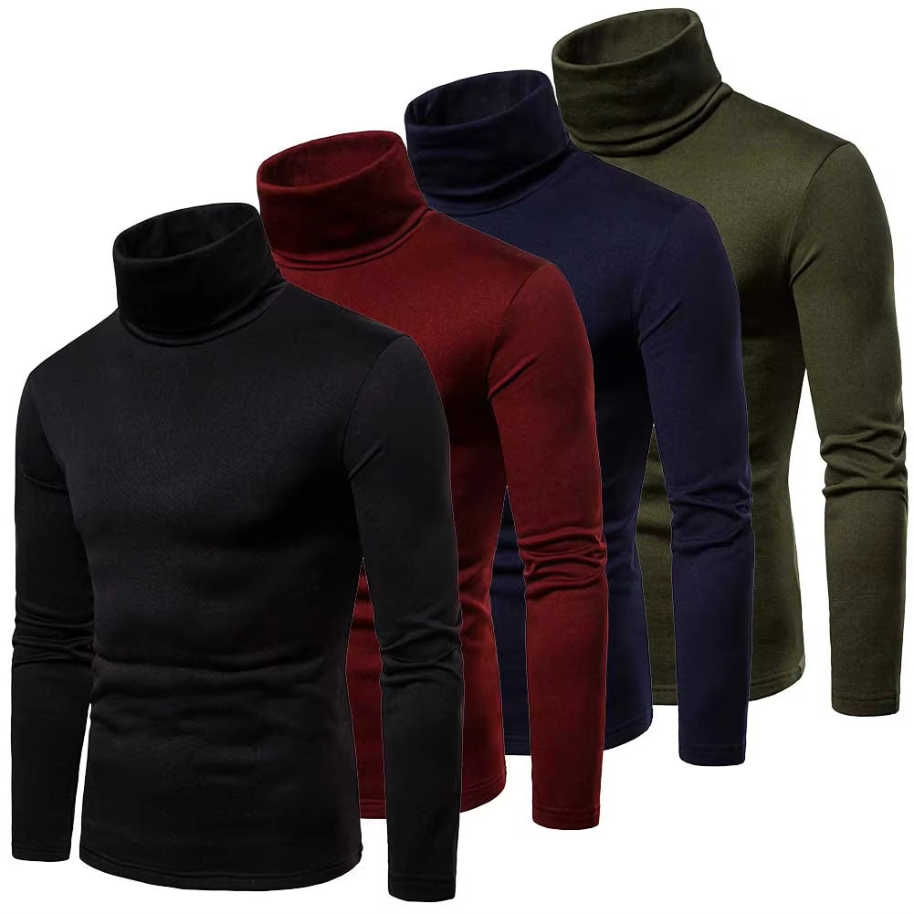 Autumn Winter Mens Turtleneck Sweaters Casual Thermal Long Sleeve Slim Fit Pullovers Stretch Basic Tops Sweatshirt Jumper Tshirt