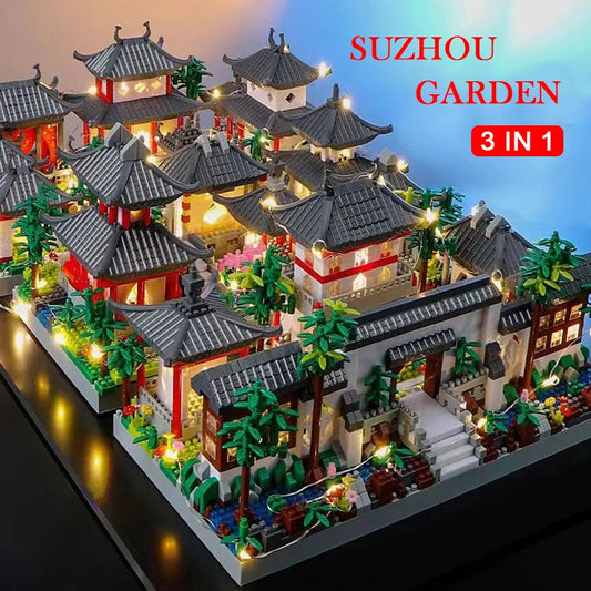 Chinese Classic Suzhou Garden Blocks Famous Architecture Building Block Assembly Toy with LED Light Home Decoration Ornaments