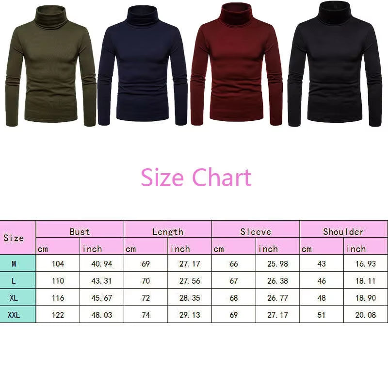 Autumn Winter Mens Turtleneck Sweaters Casual Thermal Long Sleeve Slim Fit Pullovers Stretch Basic Tops Sweatshirt Jumper Tshirt